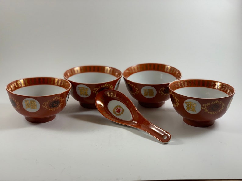 Vintage Taiwan Taipei Oriental Porcelain bowls and spoon