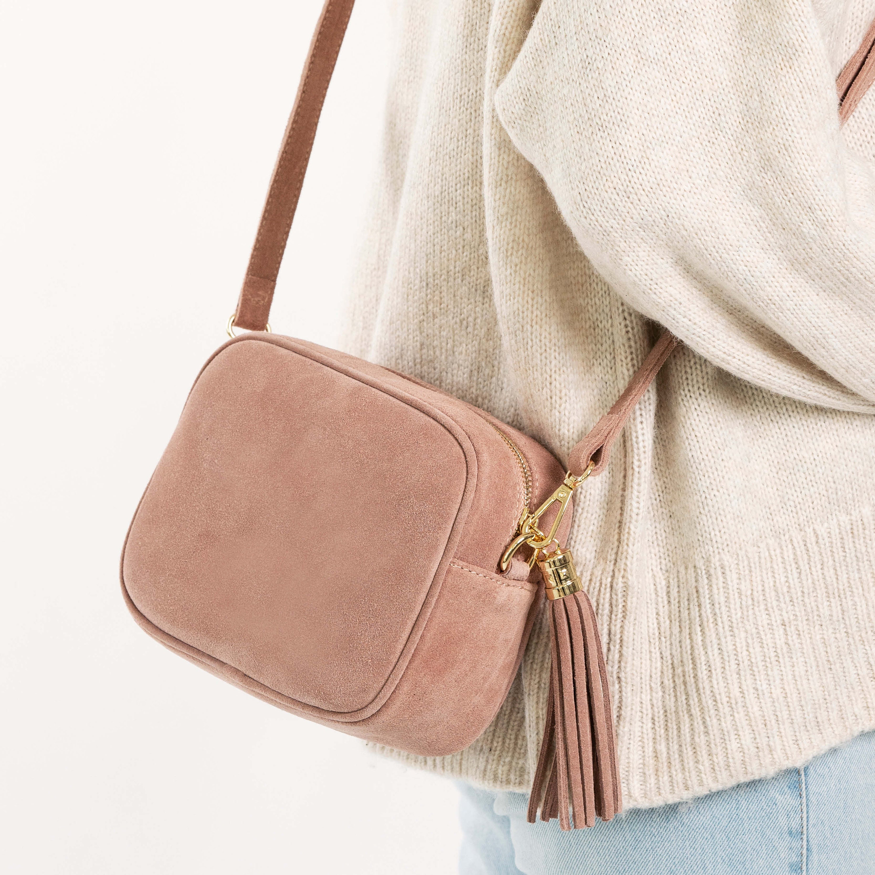 Pink Suede Cross-body Bag