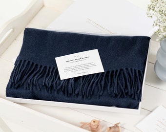 Navy Blue 100% Cashmere Scarf, Blue Ladies Scarf, Woman's Scarf, Pure Cashmere, Winter Scarf, Cashmere Scarf, Personalised Christmas Gift,