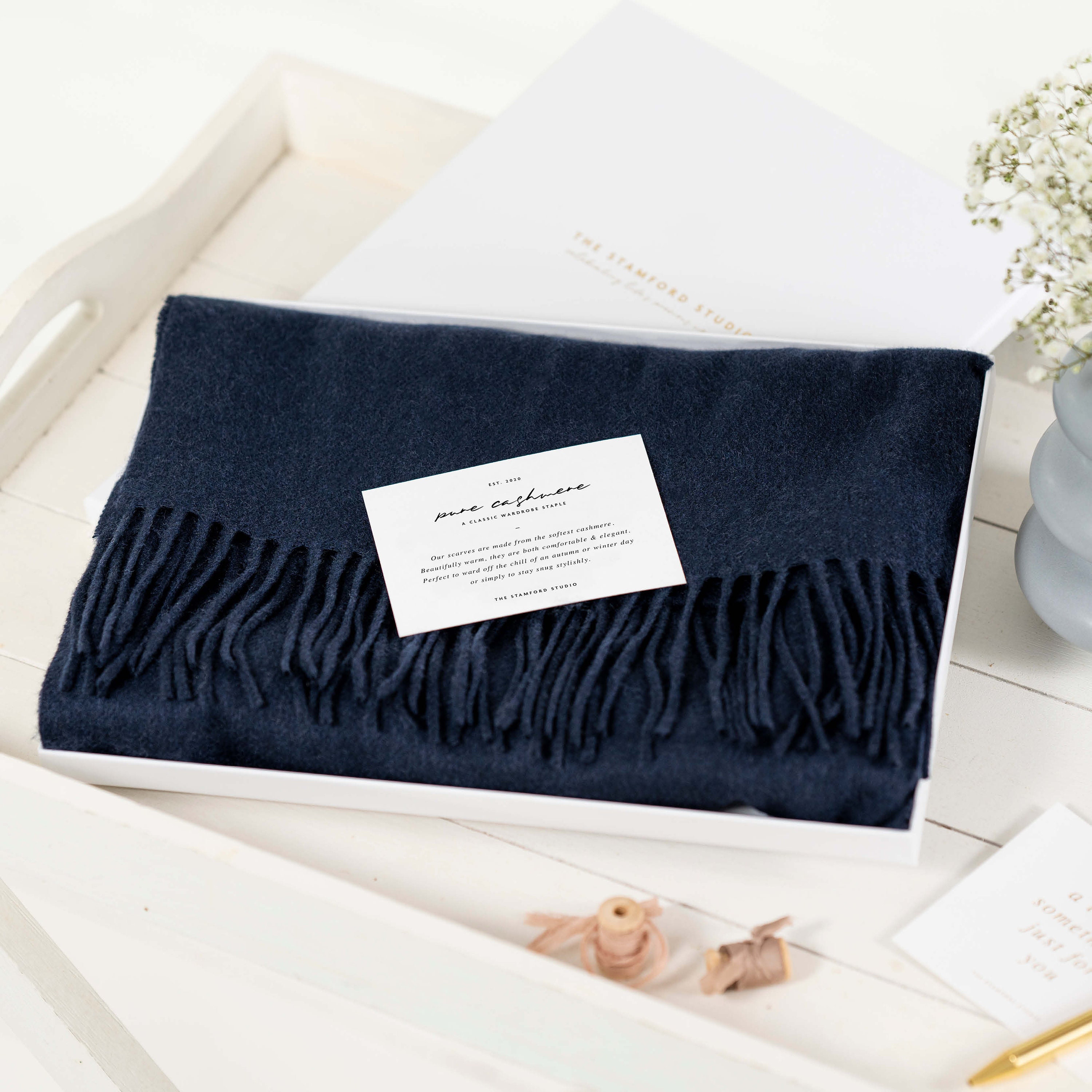 ladies navy cashmere scarf