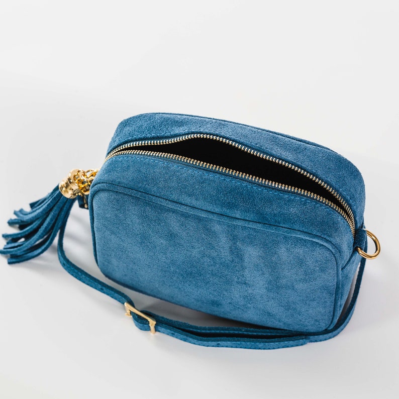 Sac croisé en daim bleu, sac à bandoulière, cadeau de Noël, sac en daim bleu, sac de tous les jours, daim, sac en daim, sac pour appareil photo, sac pour femmes image 5