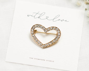 Heart Brooch, Heart Badge, Elegant Diamanté Heart Brooch, Gift For Her, Wife Present, Stocking Filler, Birthday Gift, Minimalist Pin