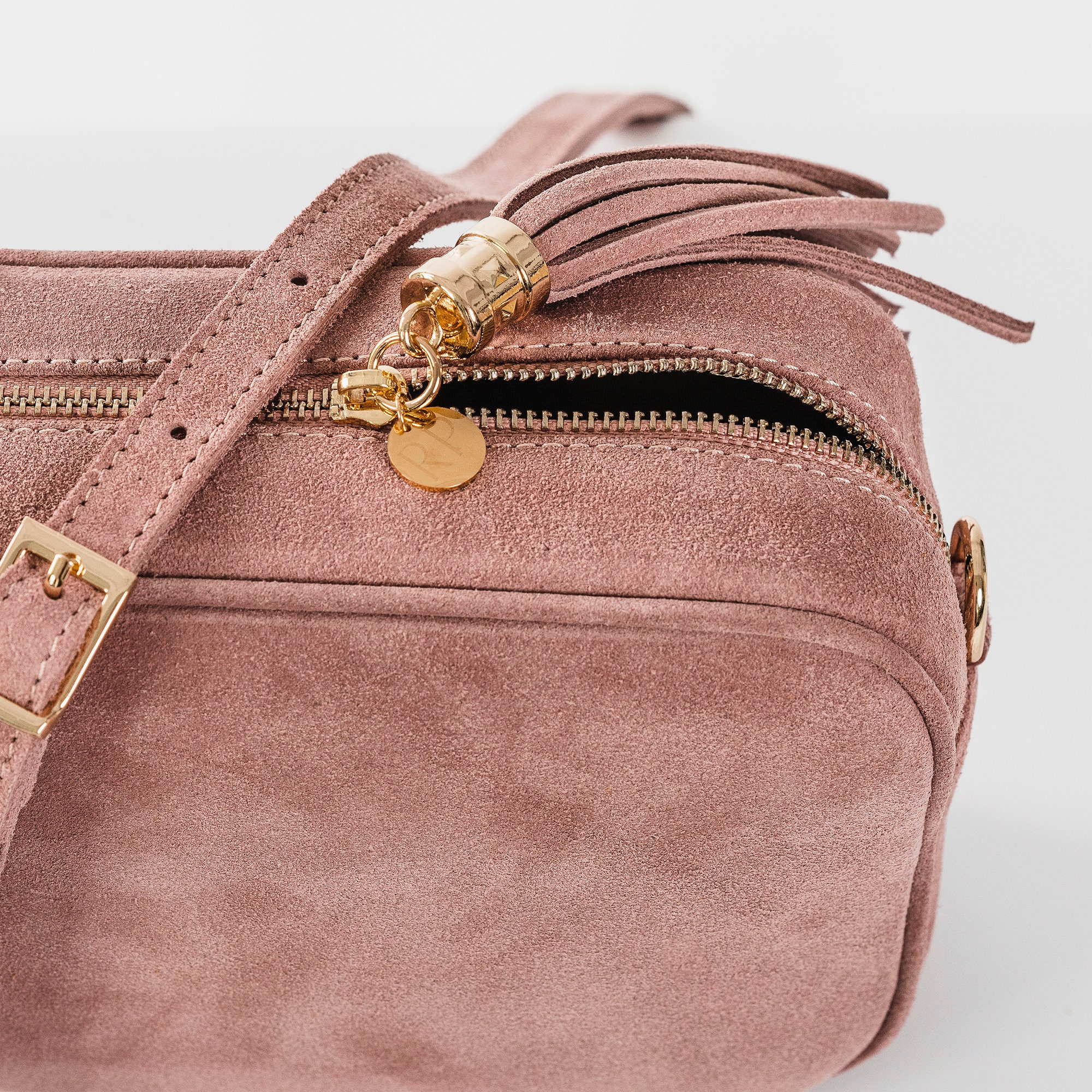 Pink suede crossbody bag clearance