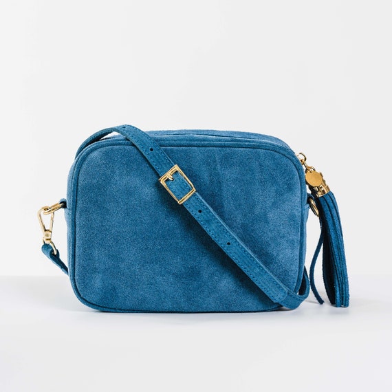 Blue Suede Cross body Bag Cross Body Bag Christmas Gift Blue