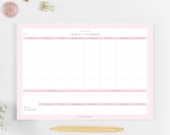 Planificateur familial hebdomadaire A4, bloc-notes de planificateur hebdomadaire, calendrier familial, planificateur de bureau A4, planificateur familial, planificateur minimaliste, carnet de planificateur familial