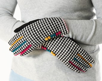Colourful Houndstooth Chic Gloves, Gift For Wife, Present For Friend, Stocking Filler, Houndstooth Gloves, Ladies Gloves, Winter Gloves