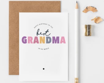 Best Grandma In The World Birthday Card, Birthday Card For Grandma, Grandma Card, Minimalist Birthday Card, Colourful Grandma Card, Birthday