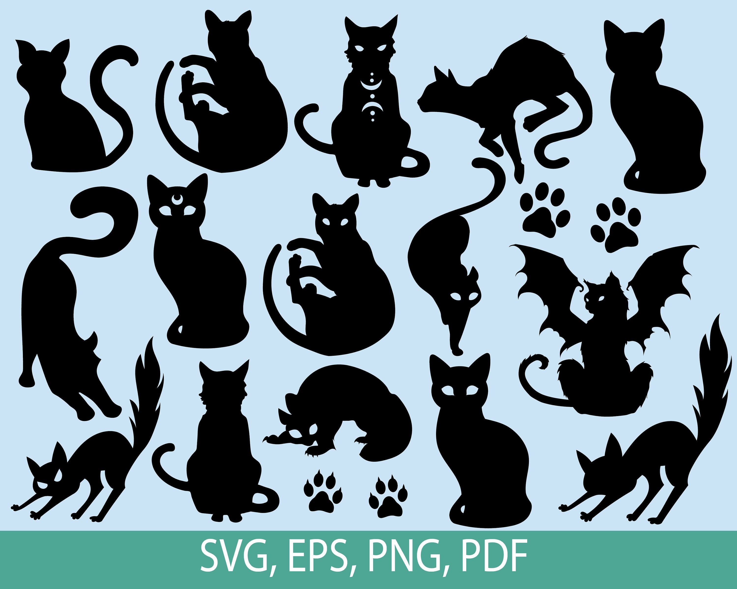 Download Cat Silhouette Svg Cats Svg Magic Halloween Png Eps Meow Etsy