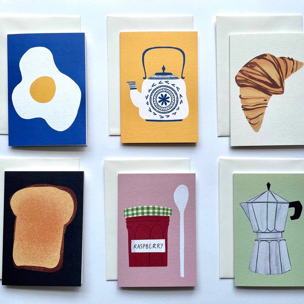 Breakfast Mini Cards Pack of 6 (Coffee, Fried Egg, Croissant, Tea, Toast, Jam)