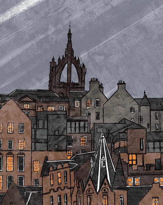 A3 Edinburgh Old Town Art Print of Original Illustration Etsy