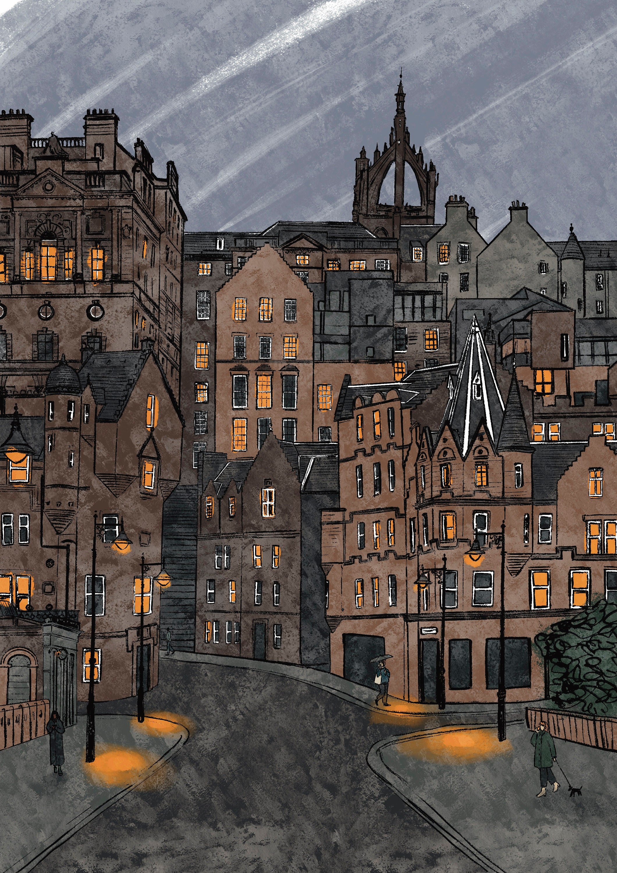 Edinburgh Old Town Art Print of Original Illustration A4 Etsy