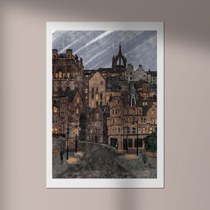 Edinburgh Old Town A4 Giclée Print (Scottish Gift, Edinburgh Gift, Royal Mile, Scotland, Cockburn Street, Edinburgh Waverley)