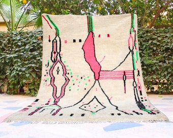 Alfombra marroquí rosa, alfombra Beni Ourain, alfombra bereber, alfombras de lana para sala de estar, alfombra marroquí anudada a mano, alfombra marroquí personalizada estilo Azilal