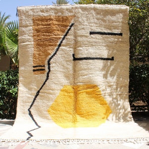Brown Morrocan rug, Wool rug, Rugs for living room, Beni ourain rug 8x10, Cream Moroccan rug, yellow moroccan rug, Teppich, Large berber rug