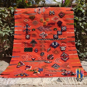 Custom Moroccan rug, Orange Area rugs, Home decor, Large area rug 9x12, Rug living room 8x10, Handmade wool rug, Berber Carpet, Morrocan rug
