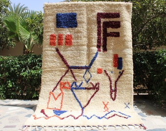 Alfombra marroquí Beni ourain, alfombras de lana para sala de estar, alfombras boho coloridas, teppich marokko, alfombra de lana marroquí, alfombra bereber, alfombras de pelusa blanca