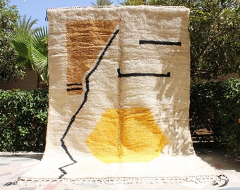 Brown Morrocan rug, Wool rug, Rugs for living room, Beni ourain rug 8x10, Cream Moroccan rug, yellow moroccan rug, Teppich, Large berber rug