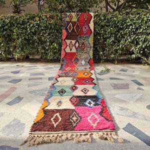 Alfombra de lana Boujaad marroquí colorida, alfombra bereber (9,8 x 2,1 pies)