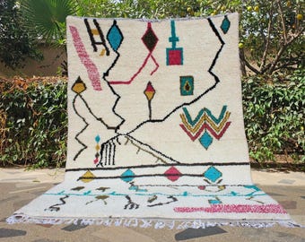Morrocan rug, Beni ourain Wool rug, Handwoven Berber rug, Rugs and Carpet, Rugs 8x10, Teppich, Azilal Handmade rug, Colorful Moroccan Carpet