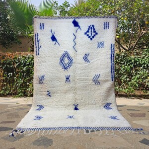 Beni Ourain rug White, Neutral Moroccan rug, Blue Rugs for living room, Berber rug, Hand knotted white rug, Teppich, Modern white wool rug