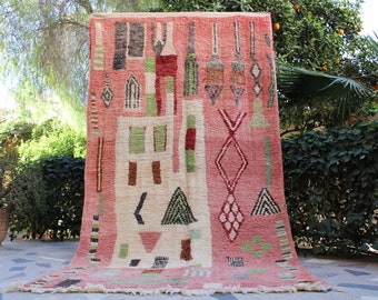 Rare Moroccan rug vintage 9x5, Berber rug Pink, Boujad rug, Morrocan Rugs for living room, Handmade rug wool, Teppich Marokko, Bohemian rug