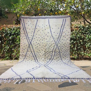 Beni Ourain rug White, Blue Rugs for living room, Berber rug, Teppich, Modern white wool rug, Hand knotted white rug, Neutral Moroccan rug