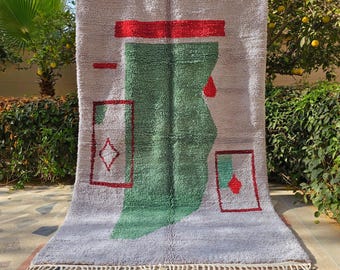 Green & Gray Moroccan Rug: Handmade Beni Ourain Berber Wool Rug (8.6 x 4.9 ft)