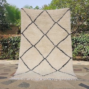 Moroccan area rugs, Beni ourain, black and white rugs for living room, wool berber carpet, handmade moroccan rugs, wool hand knotted rugs image 1