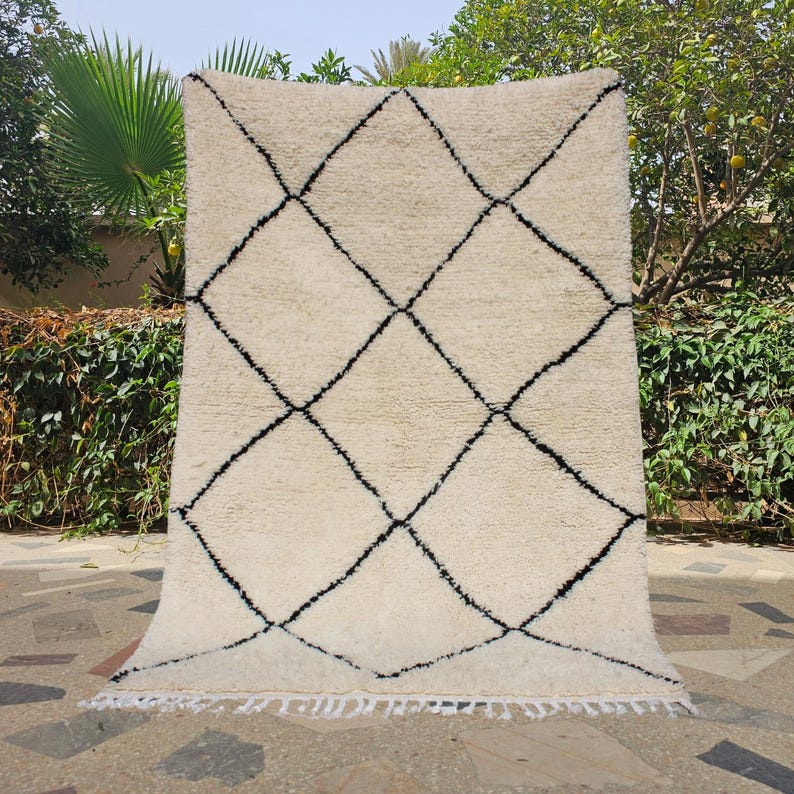 Moroccan area rugs, Beni ourain, black and white rugs for living room, wool berber carpet, handmade moroccan rugs, wool hand knotted rugs image 1