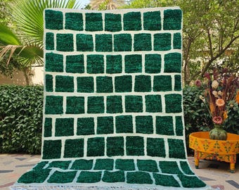 Green Moroccan rug | Checkered Shag Area Rug | Natural Wool Carpet | Rustic home decor | Beni ourain rug | Made to Order Rug | Morrocan rug