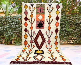 Alfombra marroquí hecha a mano con patrones geométricos, alfombra auténtica Beni Ourain, alfombra marroquí naranja, alfombra marroquí de lana, alfombra de área marroquí grande
