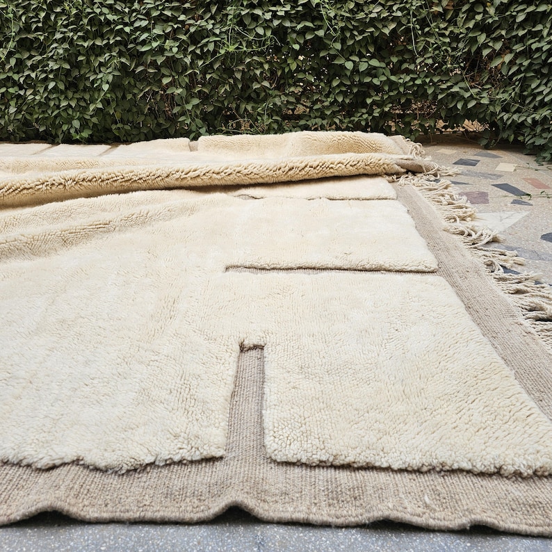 Tgc Rug Beni Mrirt Moroccan Wool Rug, Cream Ivory Berber Carpet, Living Room ...