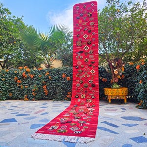 Red Moroccan Runner, Area Rugs, Berber Runner, Läufer Teppich, Custom Red Long Carpet, Rugs, Handmade Wool Hallway Rug, Kilim Runner Rug,