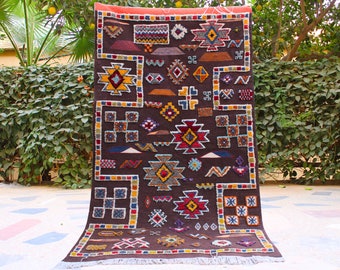 Moroccan rug kilim, Custom rug size, Wool rug brown, Traditional moroccan carpet, rugs bohemian, hand knotted rug wool, kilim rugs morocco