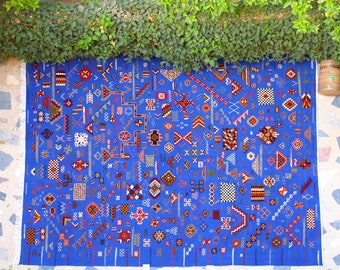 Alfombra marroquí azul, alfombra bereber, alfombra marroquí, alfombras Boho, alfombras azules para salón, alfombra kilim de lana, alfombras azules, alfombras de lana anudadas a mano