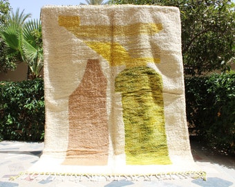 Alfombra marroquí bereber, alfombra beni ourain, lana de alfombra bereber, toque teppich, alfombra de lana anudada a mano, dormitorio de alfombra colorida, alfombra marroquí verde, alfombras
