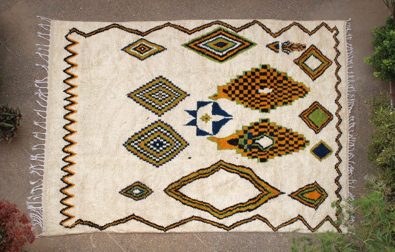 Large Moroccan Rugs, Beni Ourain Rug, Wool Rugs for Living Room, Azilal