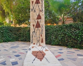 Tappeto Beni Ourain, tappeto bianco-marrone, tappeto da corridoio in lana, tappeto da ingresso Boho, tappeto berbero, tappeto dai colori tenui, tappeto marocchino, tappeto funky
