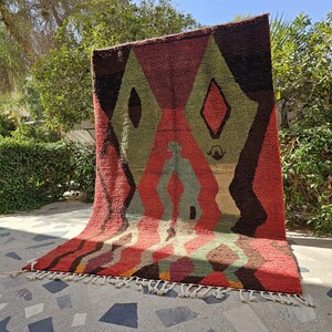 Red Moroccan rug, red wool carpet, beni ourain teppich, berber rug morocco, red area rugs, natural fiber rugs, rugs and carpet, red boho rug