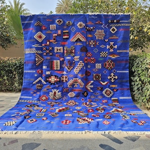Large Morrocan rug, Moroccan Berber rug, Artistic Boho Decor, Blue rug, Unique carpet, Floor and rugs, Moroccan blue rug, Kilim Moroccan rug