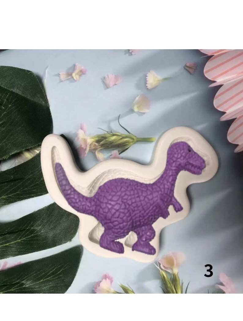 Lovely 4 Hole Dinosaur Silicone Icing Baking Chocolate Topping Sugar Mould  T