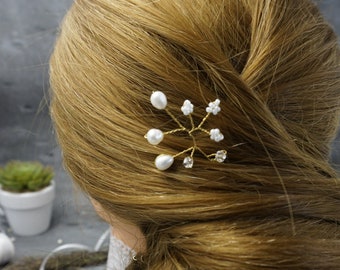 FRANZI Echte Süßwasserperlen Haarnadel in gold, silber oder Rose  Gold Haarnadel Kristall Blume Haarschmuck für Braut/ Brautjungfer