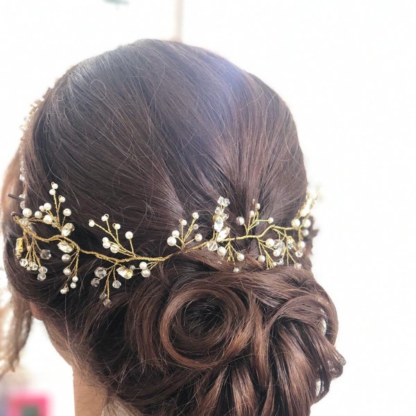 Maria Braut-Haarschmuck gold Haarband Perlenblume Kristall auch für Brautjungfer/Trauzeugin/Blumenmädchen Vintage BBIL Hochzeit