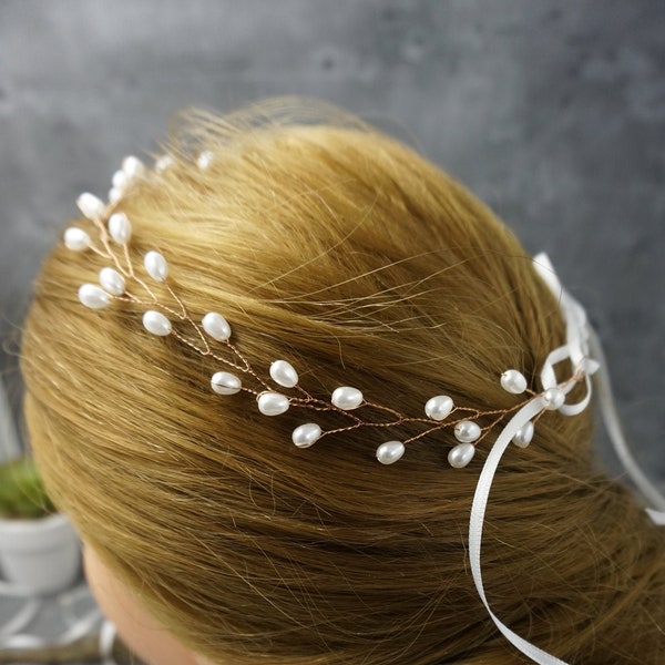 Brauthaarschmuck Perlen-Haarband gold Hochzeit Perlen-Haarkranz Haarrebe/ Brautjungfer/ Trauzeugin/ Blumenmädchen BBIL Hochzeit Perla