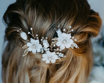 2 Weiße Rosen Haarnadel Braut Kommunion Hochzeit Haarschmuck