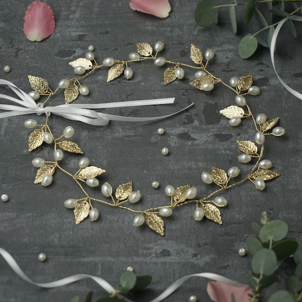 Roma oro/oro rosa/rosa/argento Belle's Brides Wedding Leaves-Hair Wreath Vine Vine con perle, accessori per capelli per sposa / damigella d'onore