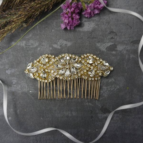 Braut-Haarkamm Strass gold mit Kristall Strass Haarschmuck für Braut/ Brautjungfer Hochzeit BBIL GG