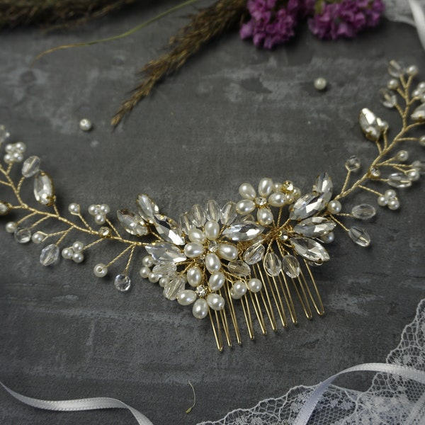 Luxury Braut-Haarschmuck ARIA gold silber rosegold Haarkamm mit Kristall Perlen Strass Brauthaarschmuck für Braut/ Brautjungfer Hochzeit