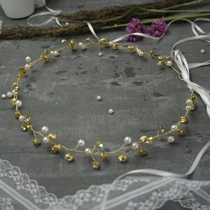 Braut-Haarschmuck Strass-Haarband Hochzeit goldene Blätter-Haarkranz mit Perlen, Strass, Kristallen Haarschmuck für Braut/Brautjungfer BBIL