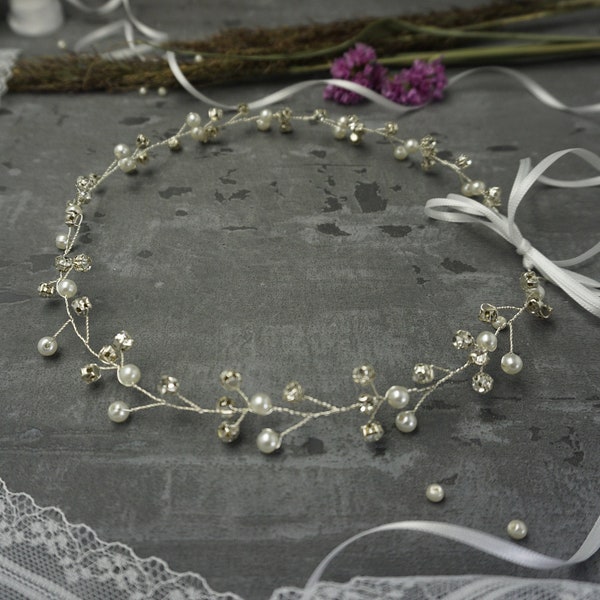Braut-Haarschmuck Strass-Haarband Hochzeit silber Haarkranz mit Perlen, Strass für Braut/Brautjungfer BBIL GG